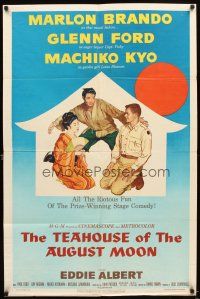 6c887 TEAHOUSE OF THE AUGUST MOON 1sh '56 art of Asian Marlon Brando, Glenn Ford & Machiko Kyo!