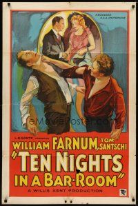 6c892 TEN NIGHTS IN A BARROOM style A 1sh '31 Farnum knocks out Santschi & saves his little girl!