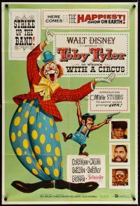 6c916 TOBY TYLER 1sh '60 Walt Disney, art of wacky circus clown, Mister Stubbs w/revolver!
