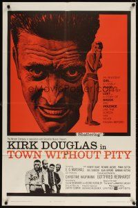 6c927 TOWN WITHOUT PITY 1sh '61 intense artwork of Kirk Douglas, plus sexy Christine Kaufmann!