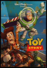 6c928 TOY STORY DS 1sh '95 Disney & Pixar cartoon, great image of Buzz & Woody flying!