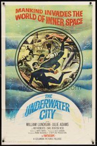 6c940 UNDERWATER CITY 1sh '62 William Lundigan, the world of inner space, scuba diving sci-fi art!