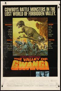 6c947 VALLEY OF GWANGI 1sh '69 Ray Harryhausen, great artwork of cowboys vs dinosaurs!