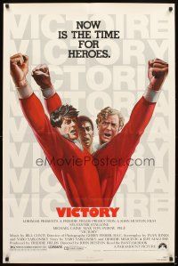 6c953 VICTORY 1sh '81 John Huston, art of soccer players Stallone, Caine & Pele by Jarvis!