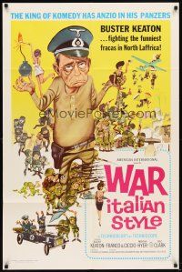 6c967 WAR ITALIAN STYLE 1sh '66 Due Marines e un Generale, cartoon art of Buster Keaton as Nazi!