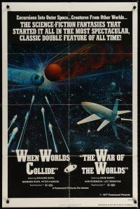 6c974 WHEN WORLDS COLLIDE/WAR OF THE WORLDS 1sh '77 cool sci-fi art of rocket in space by Berkey!