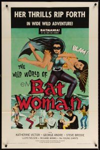 6c978 WILD WORLD OF BATWOMAN 1sh '66 cool artwork of sexy female super hero by J. Syphers!
