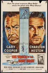 6c987 WRECK OF THE MARY DEARE 1sh '59 portrait artwork of Gary Cooper & Charlton Heston!