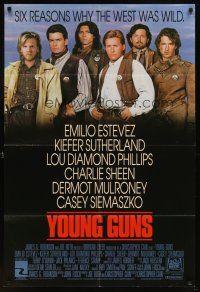 6c992 YOUNG GUNS int'l 1sh '88 Estevez, Charlie Sheen, Kiefer Sutherland, Lou Diamond Phillips!