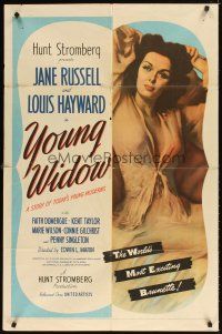 6c995 YOUNG WIDOW 1sh '46 art of world's most exciting sexy brunette Jane Russell!
