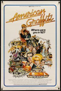 6g001 AMERICAN GRAFFITI 1sh '73 George Lucas teen classic, it was the time of your life!