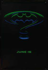 6g088 BATMAN FOREVER teaser 1sh '95 Kilmer, Kidman, cool question mark & cowl design!