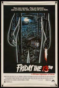 6g327 FRIDAY THE 13th 1sh '80 great Alex Ebel art, slasher classic, 24 hours of terror!