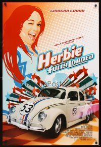 6g399 HERBIE FULLY LOADED DS 1sh '05 cool art of Lindsay Lohan & image of classic VW!