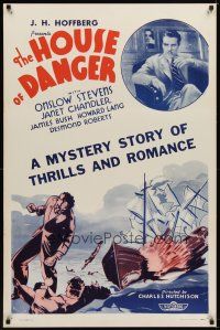 6g411 HOUSE OF DANGER 1sh '34 Onslow Stevens, Janet Chandler, a mystery of thrills & romance!