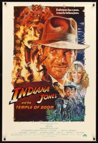 6g437 INDIANA JONES & THE TEMPLE OF DOOM 1sh '84 art of Ford & Kate Capshaw by Struzan!