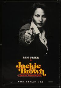 6g449 JACKIE BROWN teaser 1sh '97 Quentin Tarantino, cool image of Pam Grier in title role!