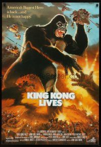 6g465 KING KONG LIVES 1sh '86 great artwork of huge unhappy ape attacked by army!