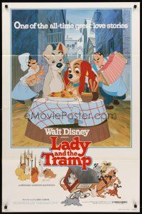 6g471 LADY & THE TRAMP 1sh R80 Walt Disney most romantic image from canine dog classic!