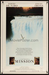 6g535 MISSION 1sh '86 Robert De Niro, Jeremy Irons, cool waterfall artwork!