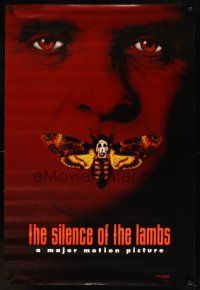 6g674 SILENCE OF THE LAMBS style B teaser DS 1sh '90 creepy Anthony Hopkins with moth over mouth!