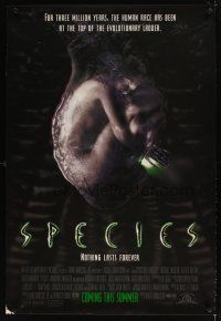 6g694 SPECIES advance 1sh '95 creepy artwork of alien Natasha Henstridge in embryo sac!