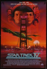 6g699 STAR TREK IV 1sh '87 cool art of Leonard Nimoy & William Shatner by Bob Peak!