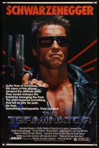 6g726 TERMINATOR 1sh '84 super close up of most classic cyborg Arnold Schwarzenegger with gun!