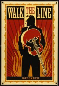 6g778 WALK THE LINE style A teaser DS 1sh '05 cool artwork of Joaquin Phoenix as Johnny Cash!