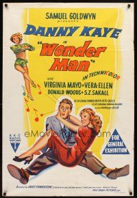 6e034 WONDER MAN Aust 1sh R50s Danny Kaye holds sexy Virginia Mayo + dancing Vera-Ellen!