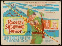 6e155 ROGUES OF SHERWOOD FOREST British quad '50 cool art of John Derek as son of Robin Hood!