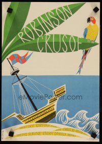 6e462 ROBINSON CRUSOE Czech 11x16 '74 wild different art of ship & island by Richter!