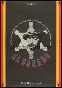 6e488 EL DORADO Czech 23x33 '66 close-up of Robert Mitchum in sheriff's badge, Howard Hawks!
