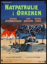 6e270 DESERT PATROL Danish '62 Richard Attenborough, cool art of military soldier with huge gun!