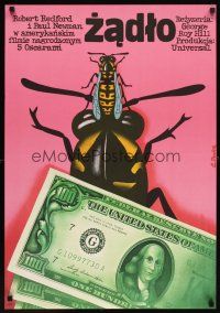 6e667 STING Polish 23x33 '75 cool completely different art of wasp & beetle with cash by Procka!