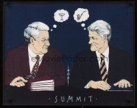 6e670 SUMMIT Polish 23x33 '95 Akmanov art of former Presidents Bill Clinton & Boris Yeltsin!