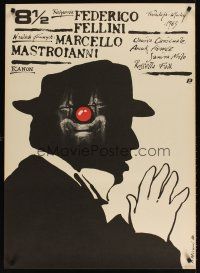 6e690 8 1/2 Polish 27x38 R89 Federico Fellini classic, cool different art by Andrzej Pagowski!