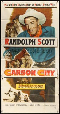 6h538 CARSON CITY 3sh '52 Randolph Scott in Nevada with a gun and a grin!