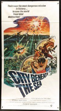 6h545 CITY BENEATH THE SEA int'l 3sh '71 Irwin Allen, cool underwater sci-fi artwork!