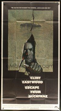 6h572 ESCAPE FROM ALCATRAZ int'l 3sh '79 cool artwork of Clint Eastwood busting out by Lettick!
