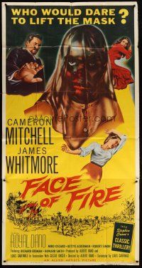 6h578 FACE OF FIRE 3sh '59 Albert Band, wild horror art, would you dare lift the mask?