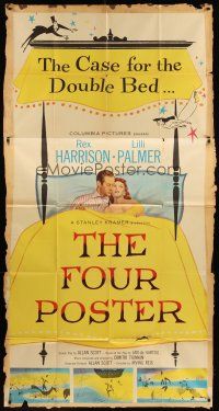 6h585 FOUR POSTER 3sh '52 art of Rex Harrison & Lilli Palmer together in bed!