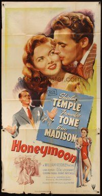 6h623 HONEYMOON 3sh '47 great artwork of newlyweds Shirley Temple & Guy Madison in Mexico!
