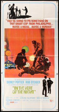 6h647 IN THE HEAT OF THE NIGHT 3sh '67 Sidney Poitier, Rod Steiger, Warren Oates, cool crime art!