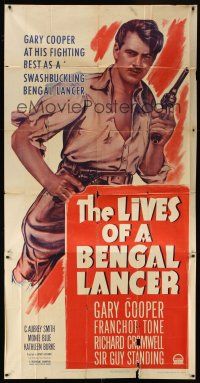 6h689 LIVES OF A BENGAL LANCER style A 3sh R50 great full-length artwork of Gary Cooper with gun!