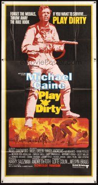 6h777 PLAY DIRTY int'l 3sh '69 cool art of WWII soldier Michael Caine with machine gun!