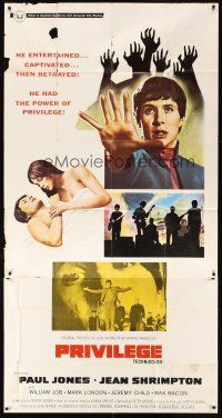 6h787 PRIVILEGE 3sh '67 Jean Shrimpton, a shocking movie of a pop singer who makes it big!