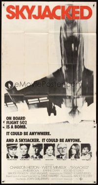 6h846 SKYJACKED 3sh '72 Charlton Heston, Yvette Mimieux, cool art of Boeing 707 airplane!