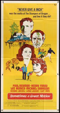 6h855 SOMETIMES A GREAT NOTION int'l 3sh '71 art of Paul Newman, Henry Fonda, Lee Remick & Sarrazin