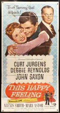 6h885 THIS HAPPY FEELING 3sh '58 Debbie Reynolds, Curt Jurgens, Saxon, a spicy look at love!